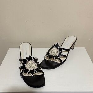 A. Marinelli Black and Cream Floral Heels